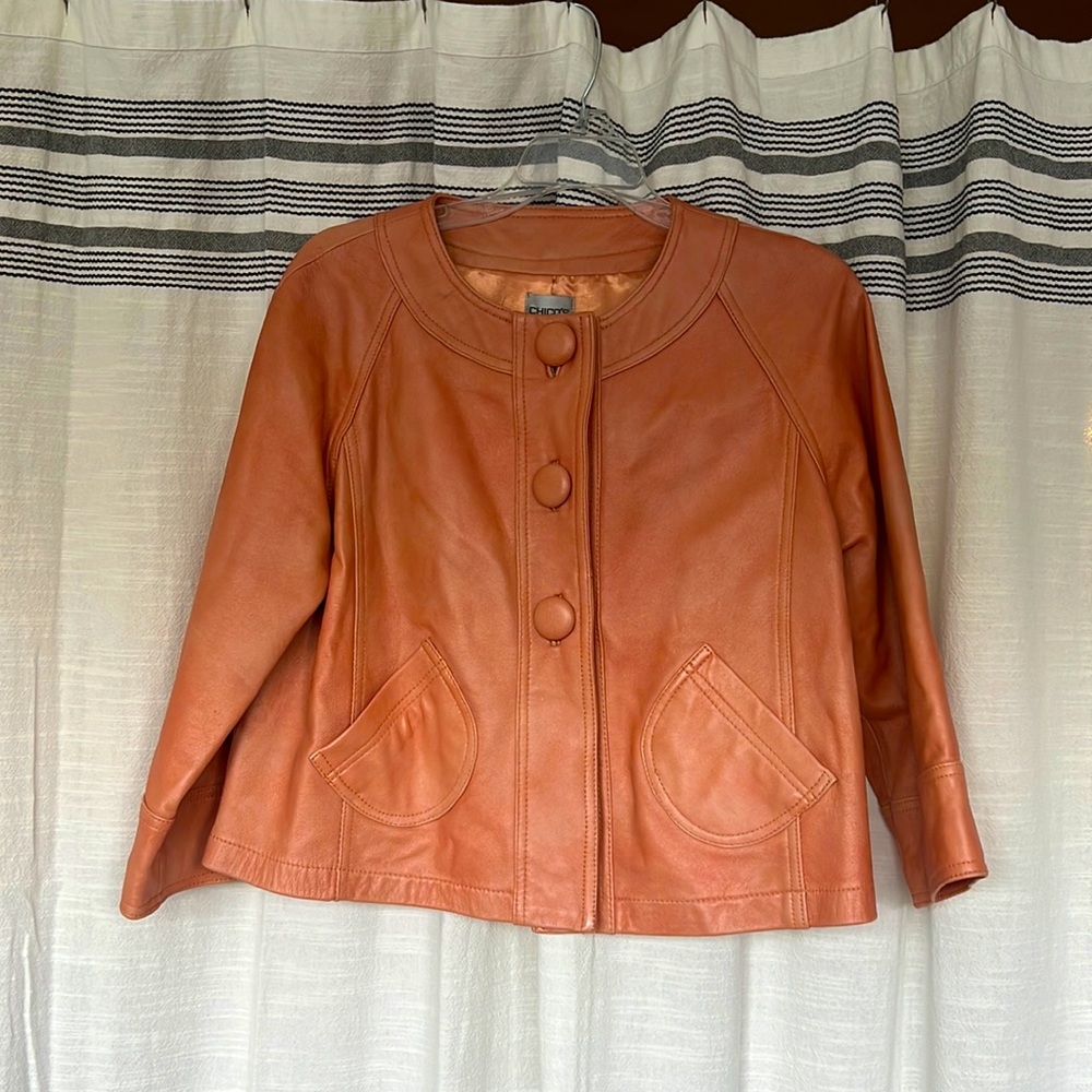 Chico's Genuine Leather Shrimp 3/4 Sleeve Womens Jacket